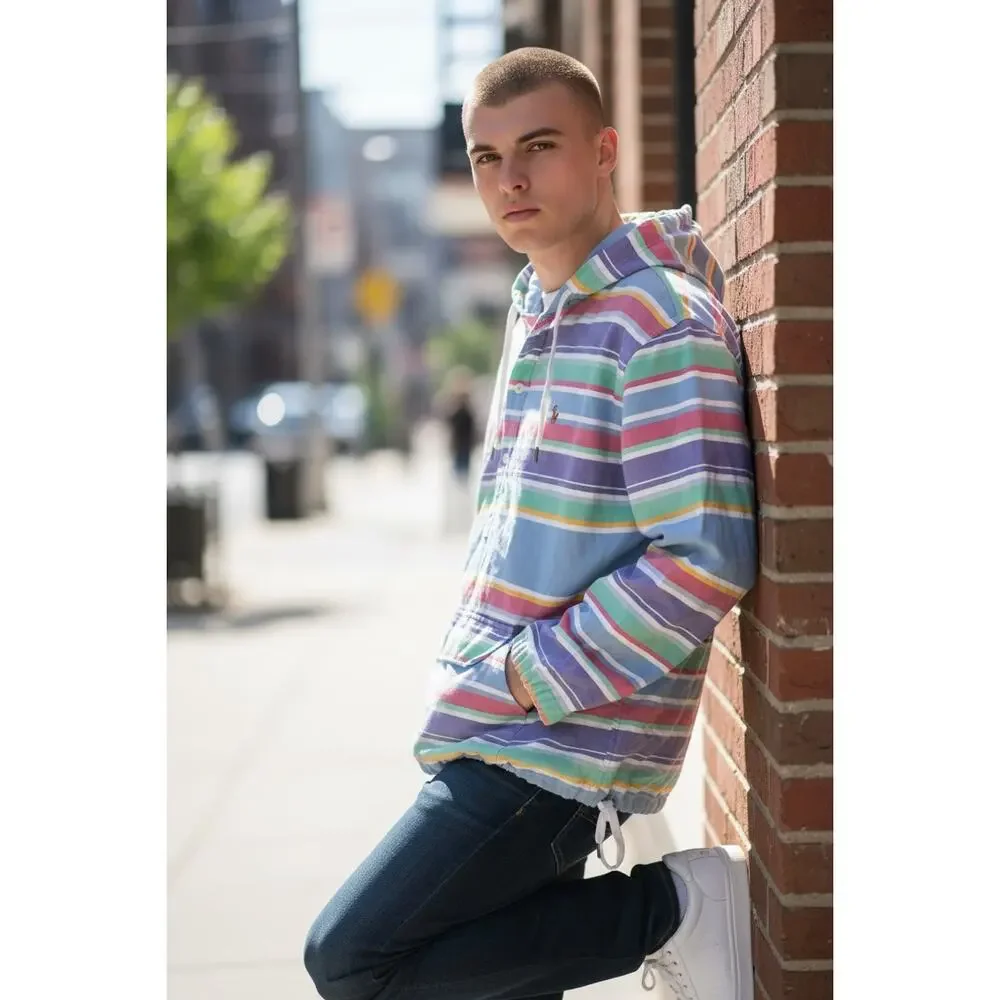POLO RALPH LAUREN MEN'S STRIPED COLOR BLOCK BEACH HOODIE SIZE XXL